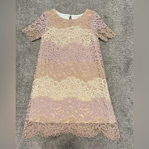GB GIRLS pink and white lace shift dress size medium church Easter formal